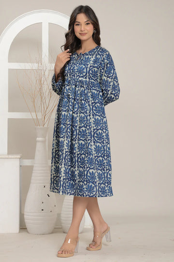 Indigo Bloom Midi Dress