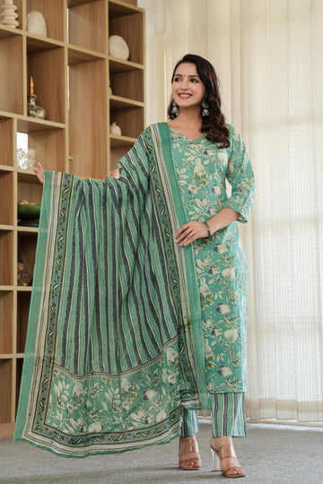 Green Whisper Floral Kurta Set