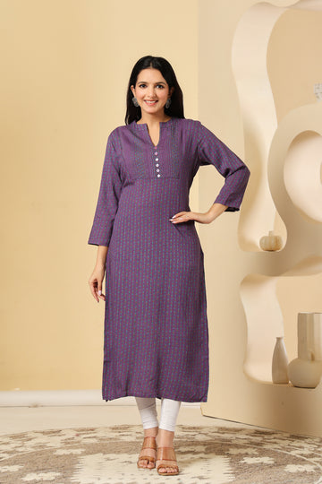 Elegant Purple Cotton Kurti with Minimal Stripes