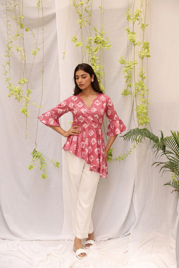 MIRANDA - Asymmetric Peplum Top with Pants Set