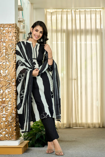 Black Floral Stripe