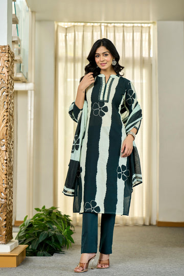 Emerald Floral Stripes
