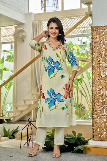 Coralique – Pure Cotton Kurta Set with ADDA Work