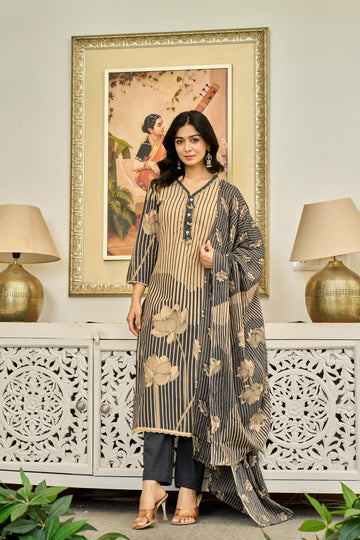 🖤 Lotus Elegance – Premium Cotton Suit Set