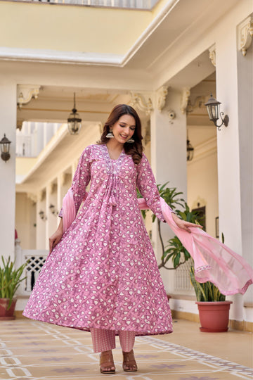 Blush Pink Handblock Cotton Kurta Set