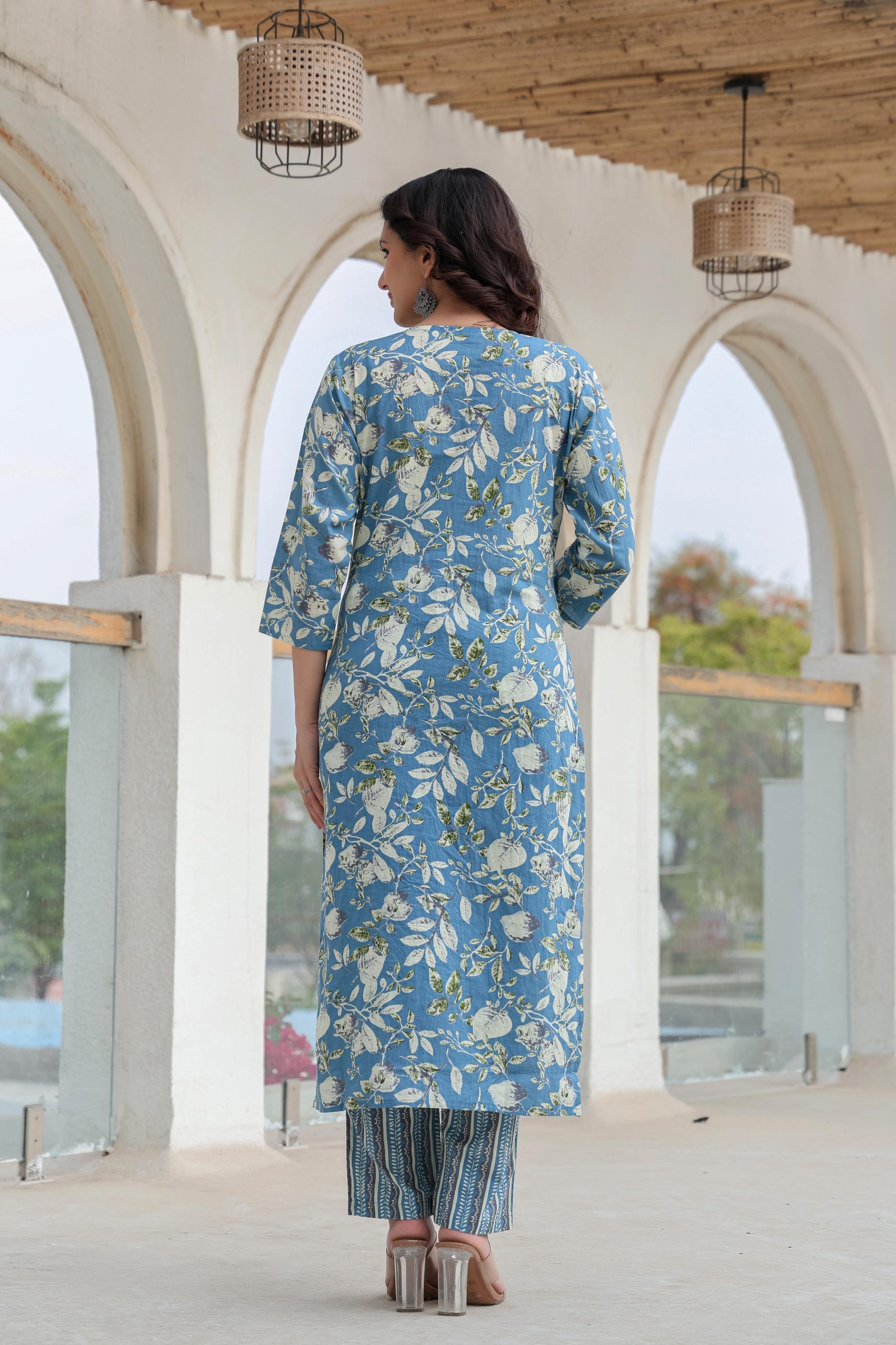 Blue Whisper Floral Kurta Set