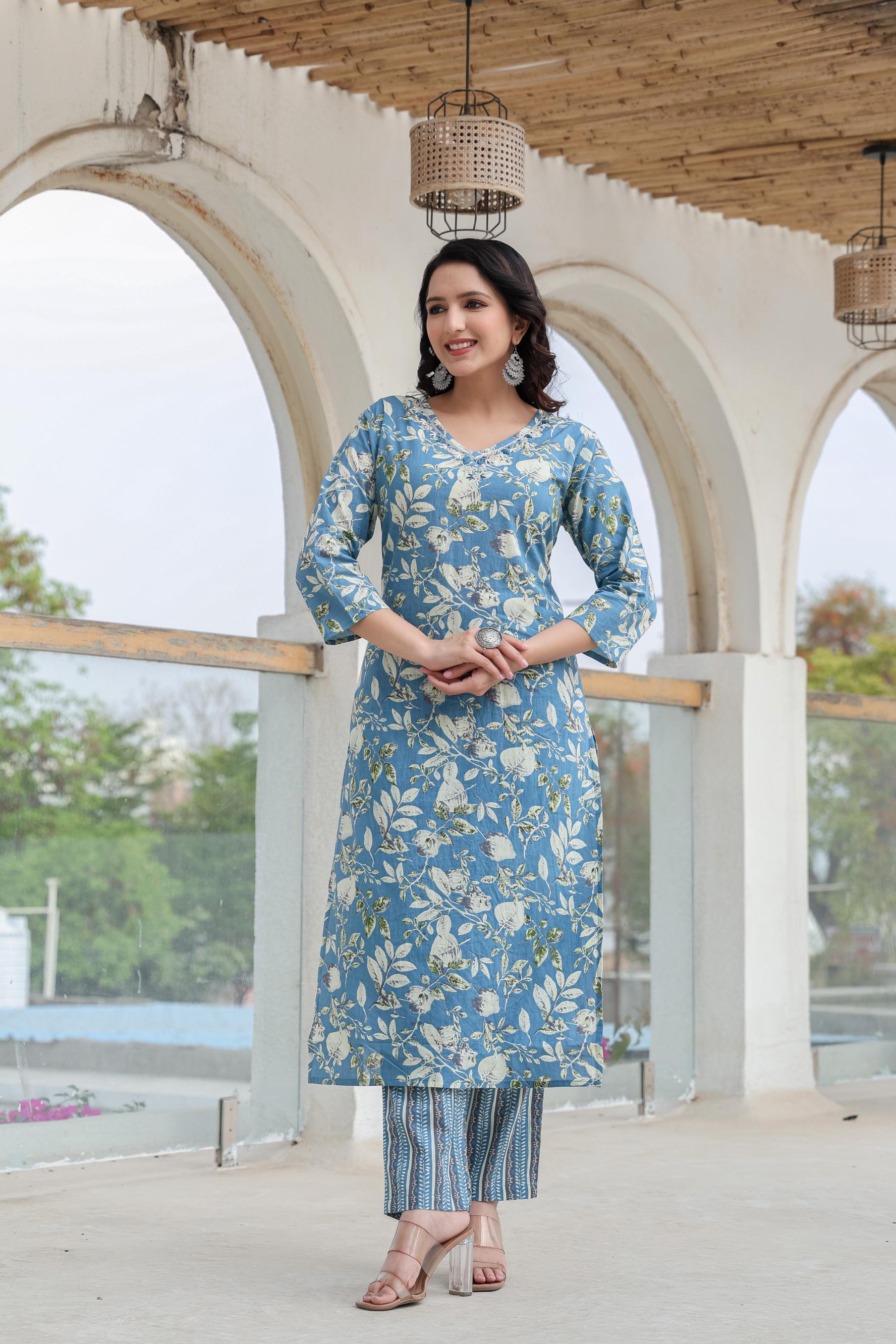 Blue Whisper Floral Kurta Set