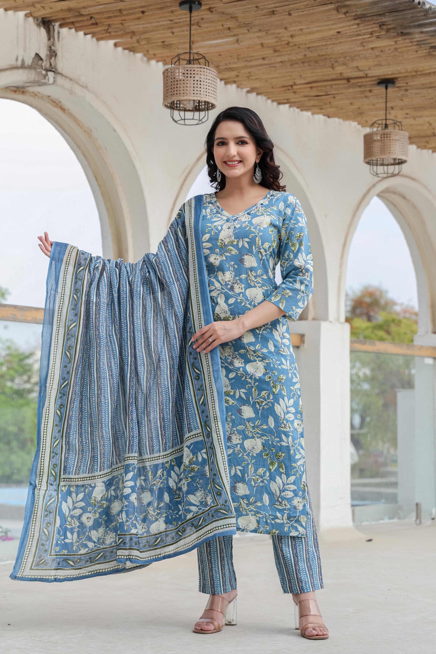 Blue Whisper Floral Kurta Set