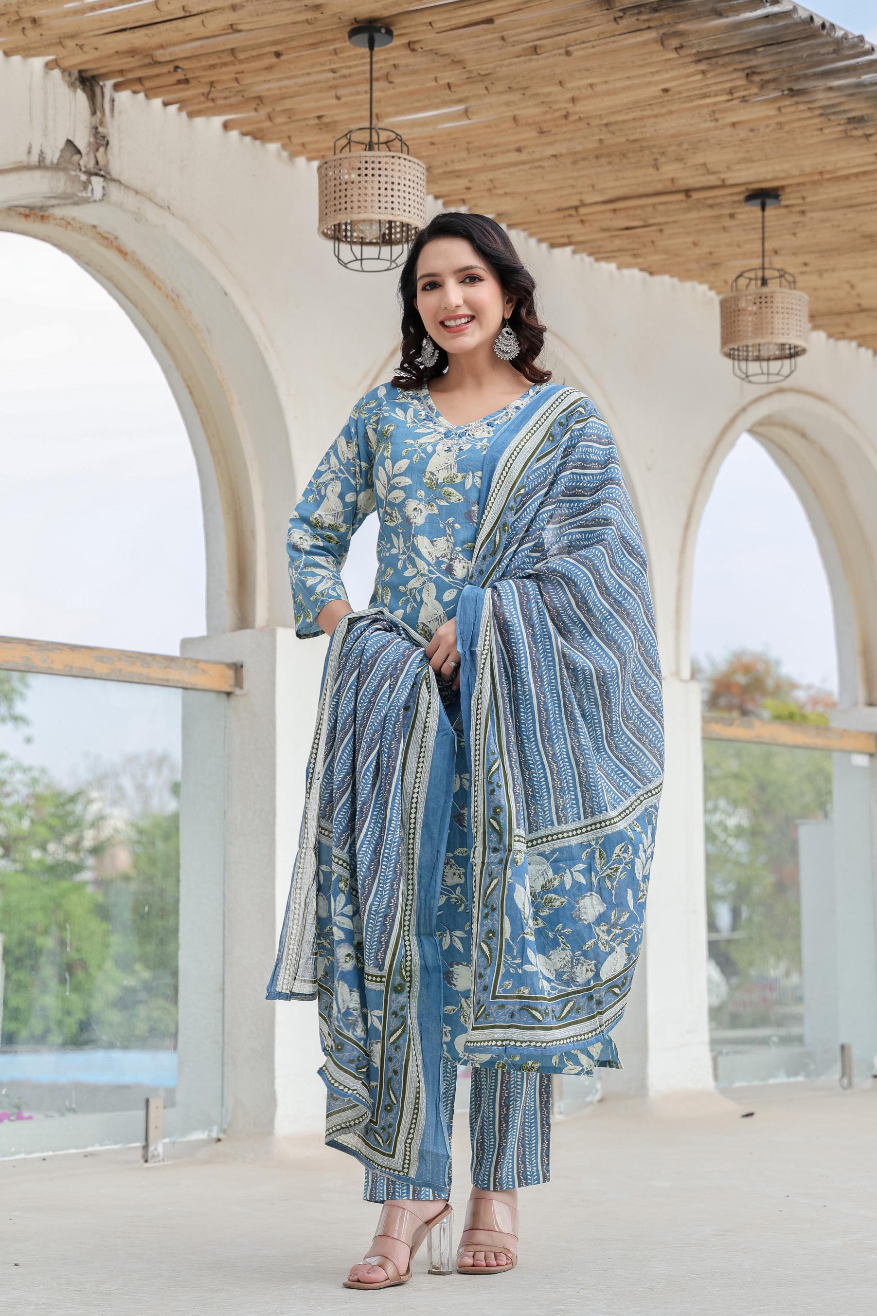 Blue Whisper Floral Kurta Set