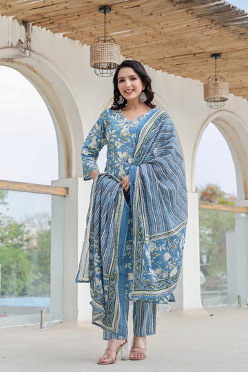 Blue Whisper Floral Kurta Set