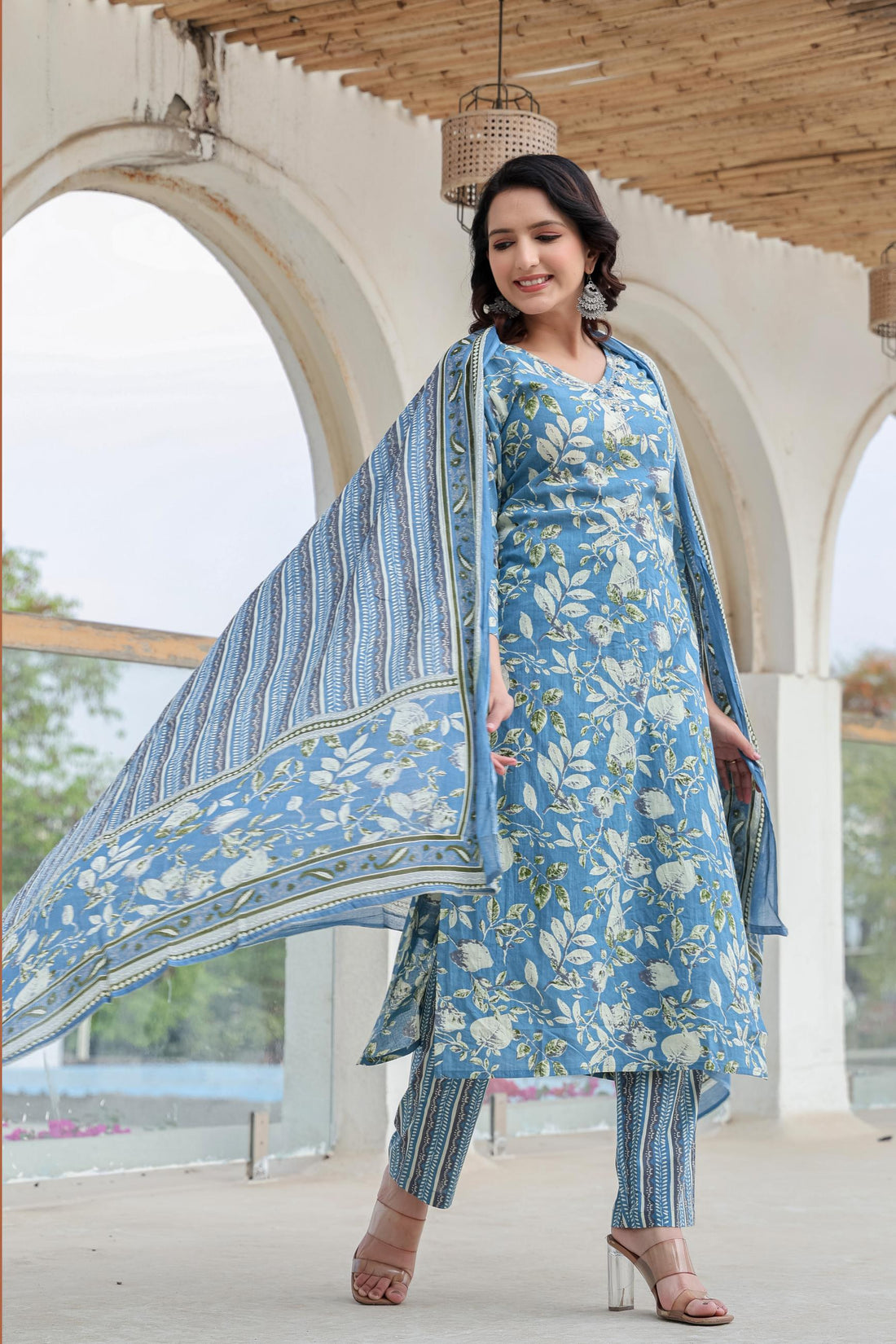 Blue Whisper Floral Kurta Set