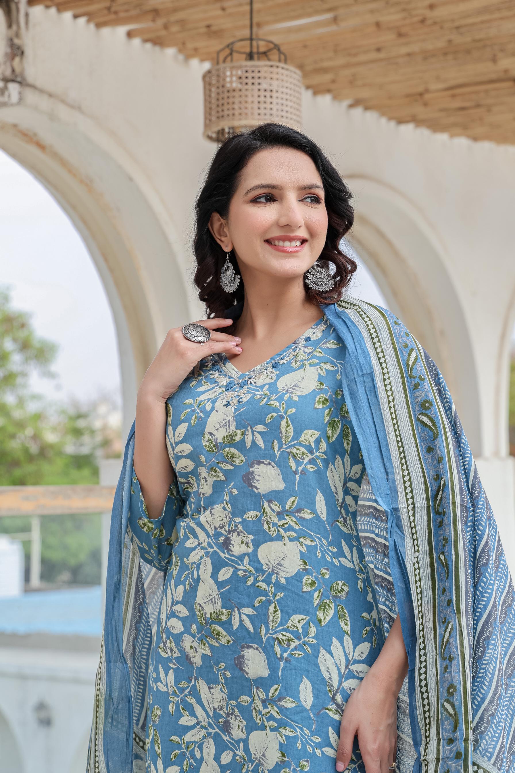 Blue Whisper Floral Kurta Set