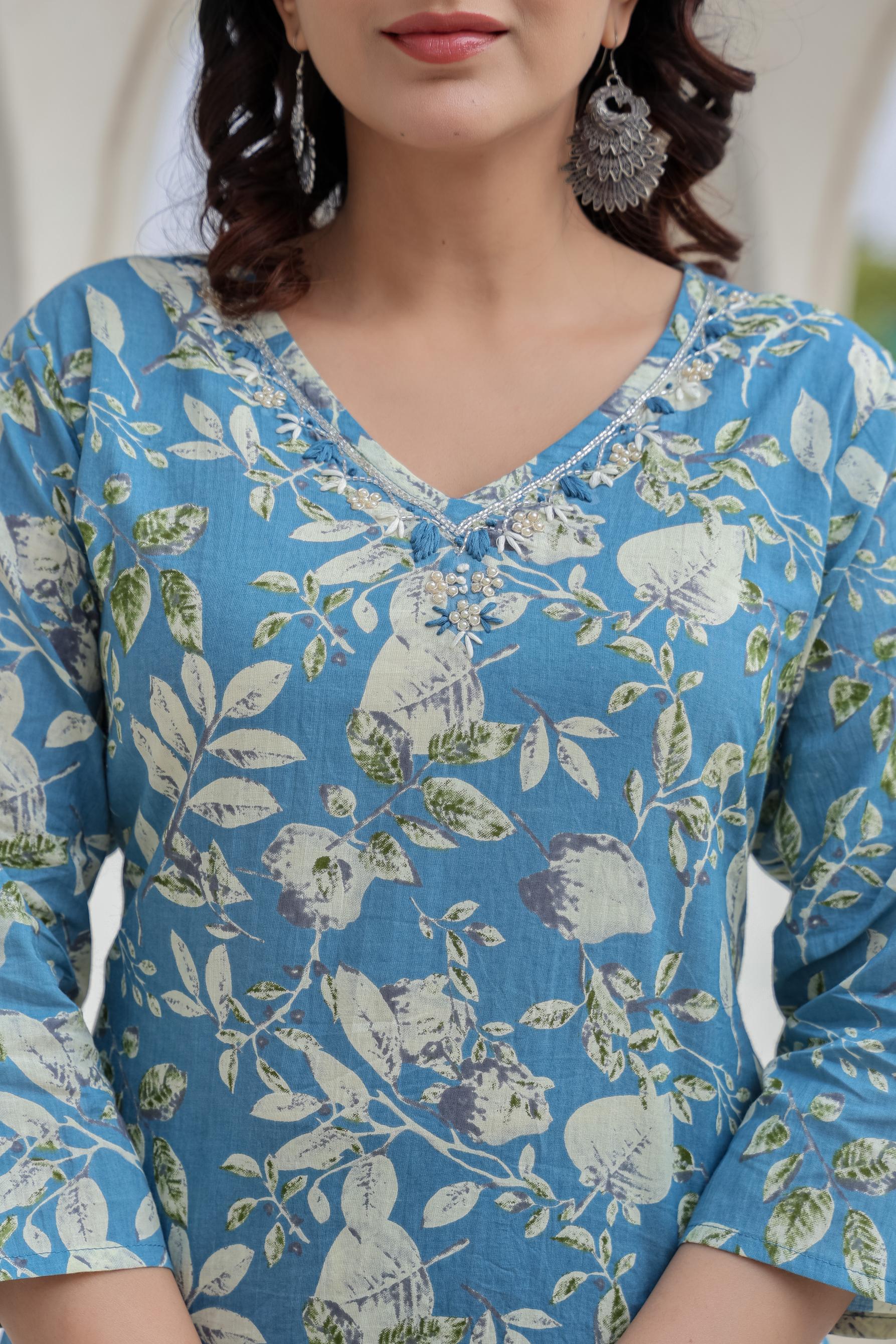 Blue Whisper Floral Kurta Set