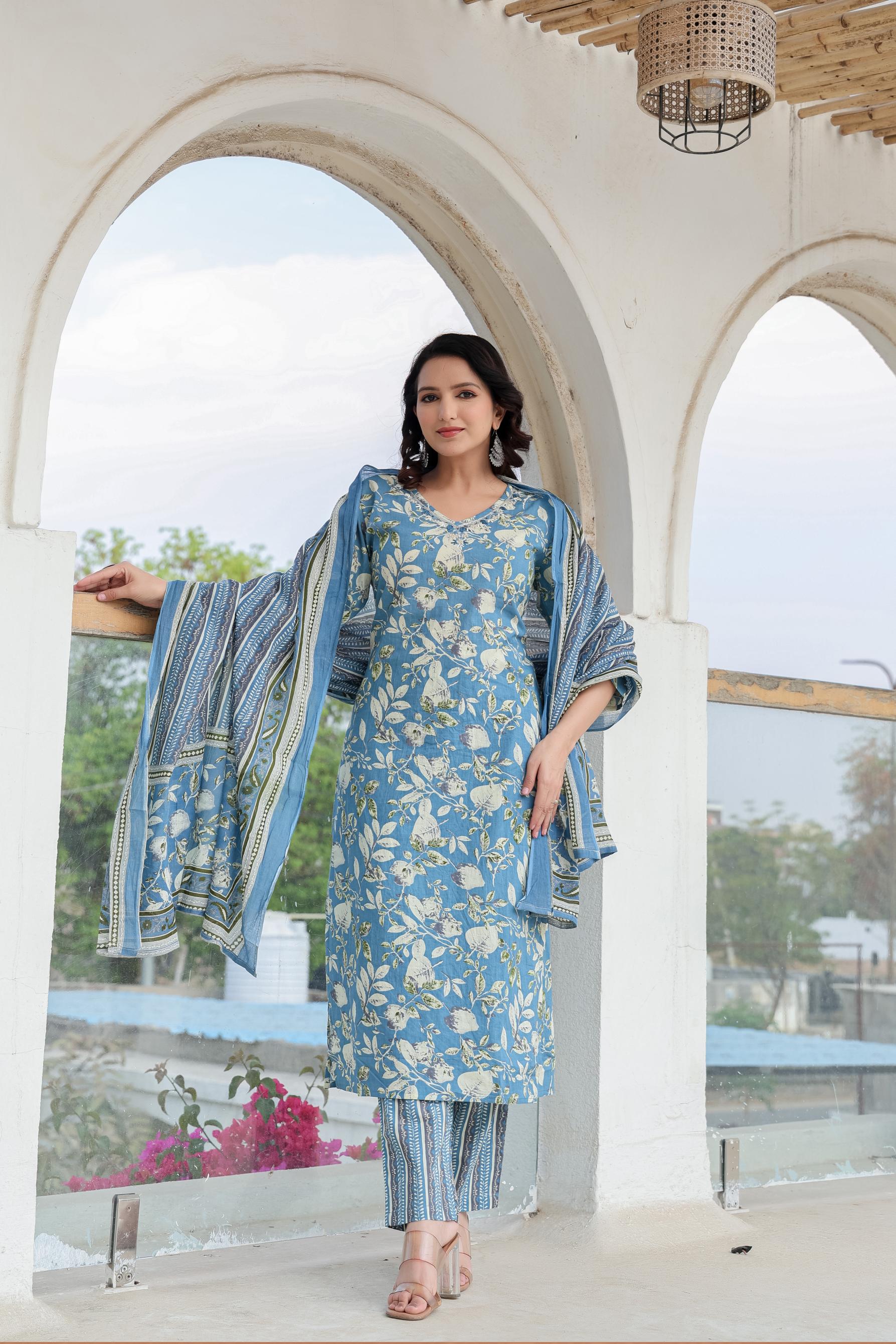 Blue Whisper Floral Kurta Set