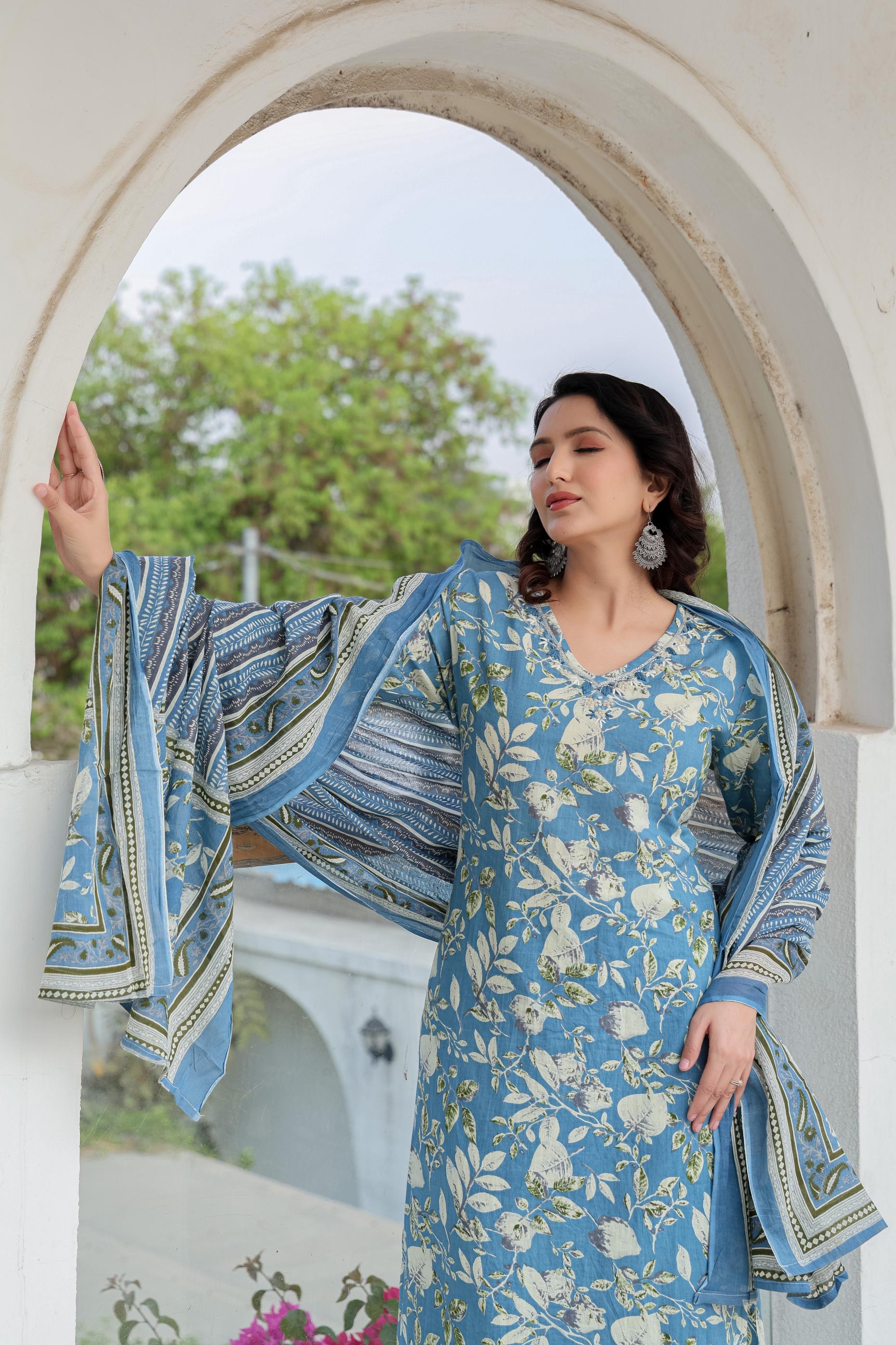 Blue Whisper Floral Kurta Set