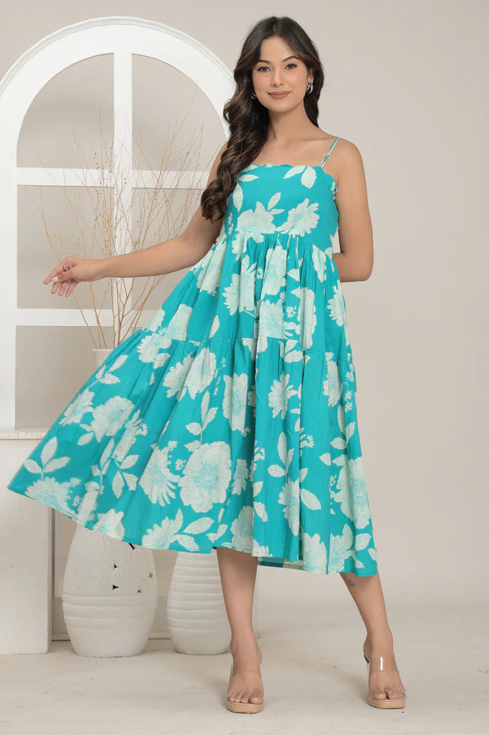 Aqua Bloom Summer Dress