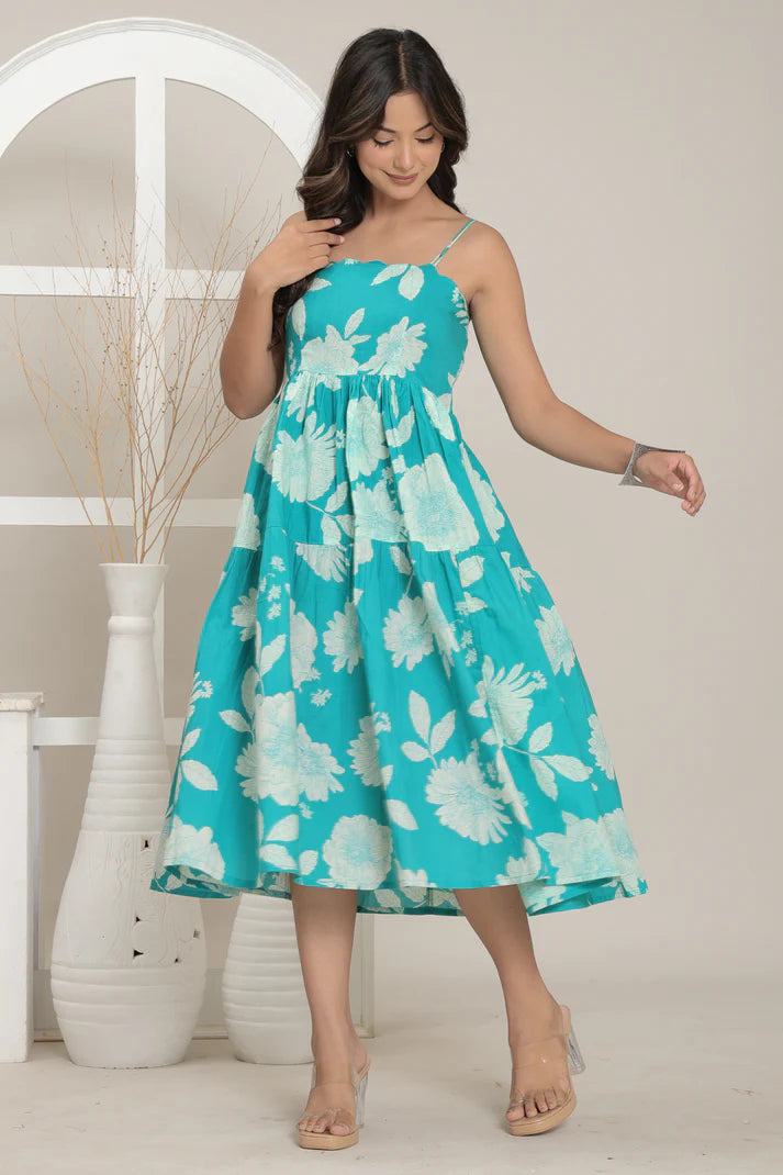Aqua Bloom Summer Dress