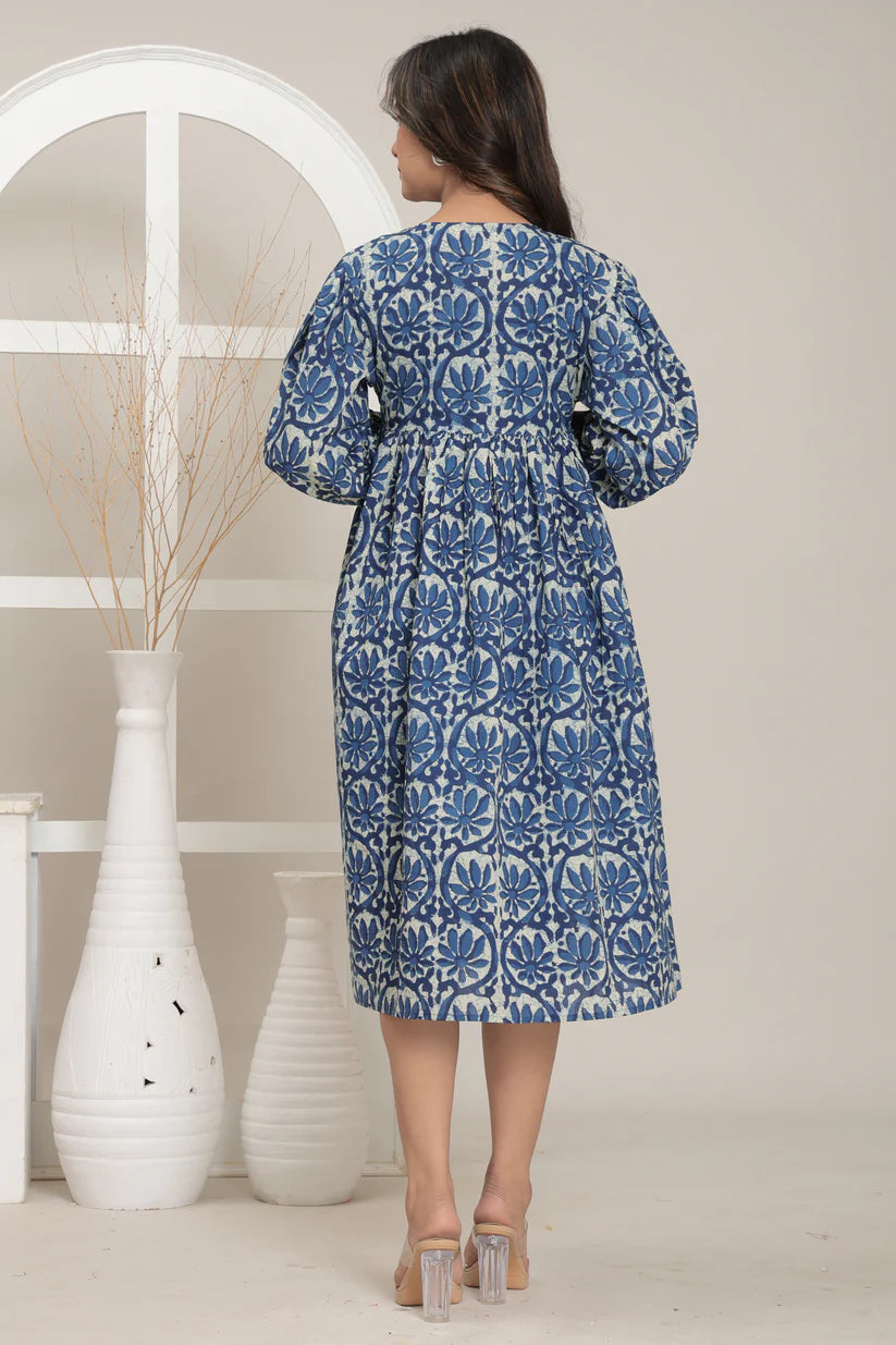 Indigo Bloom Midi Dress