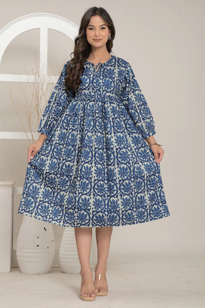 Indigo Bloom Midi Dress