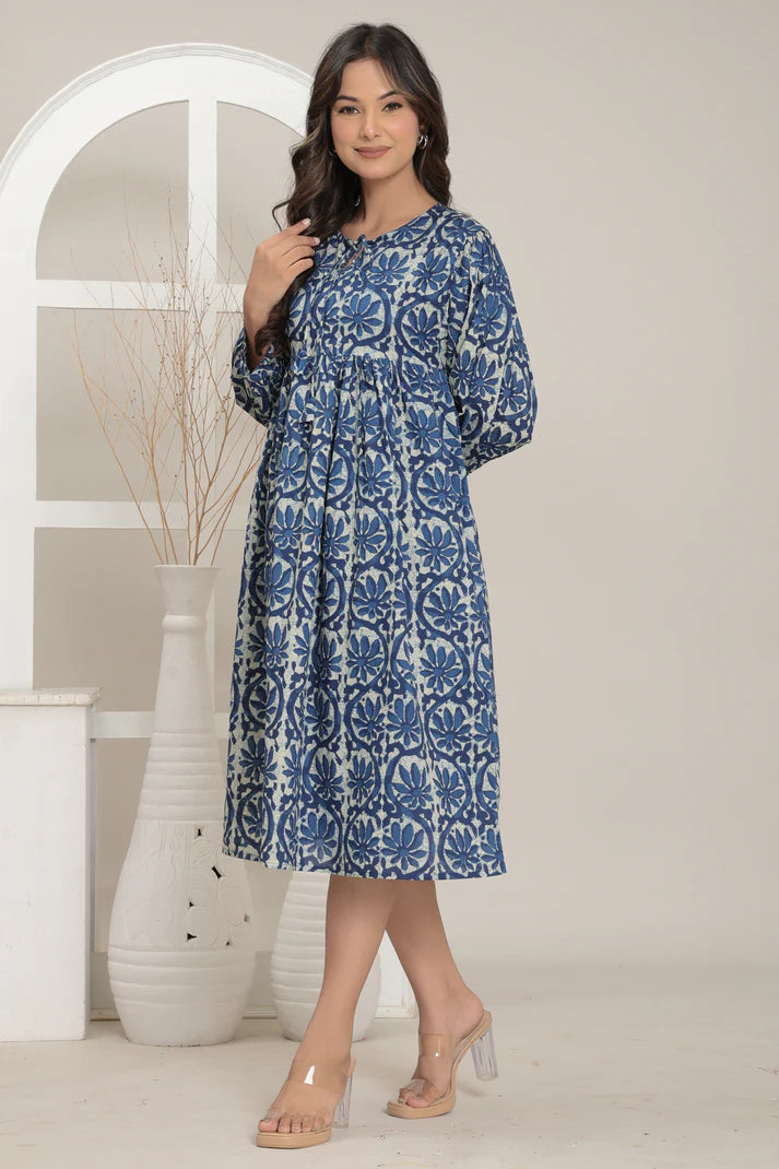 Indigo Bloom Midi Dress