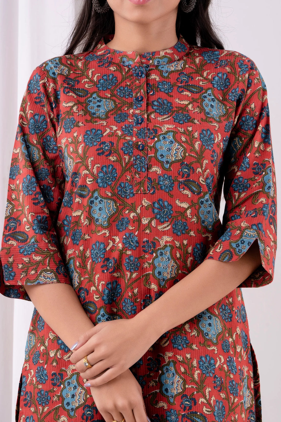 VERONICA - Women's Printed Red Cotton Tunic