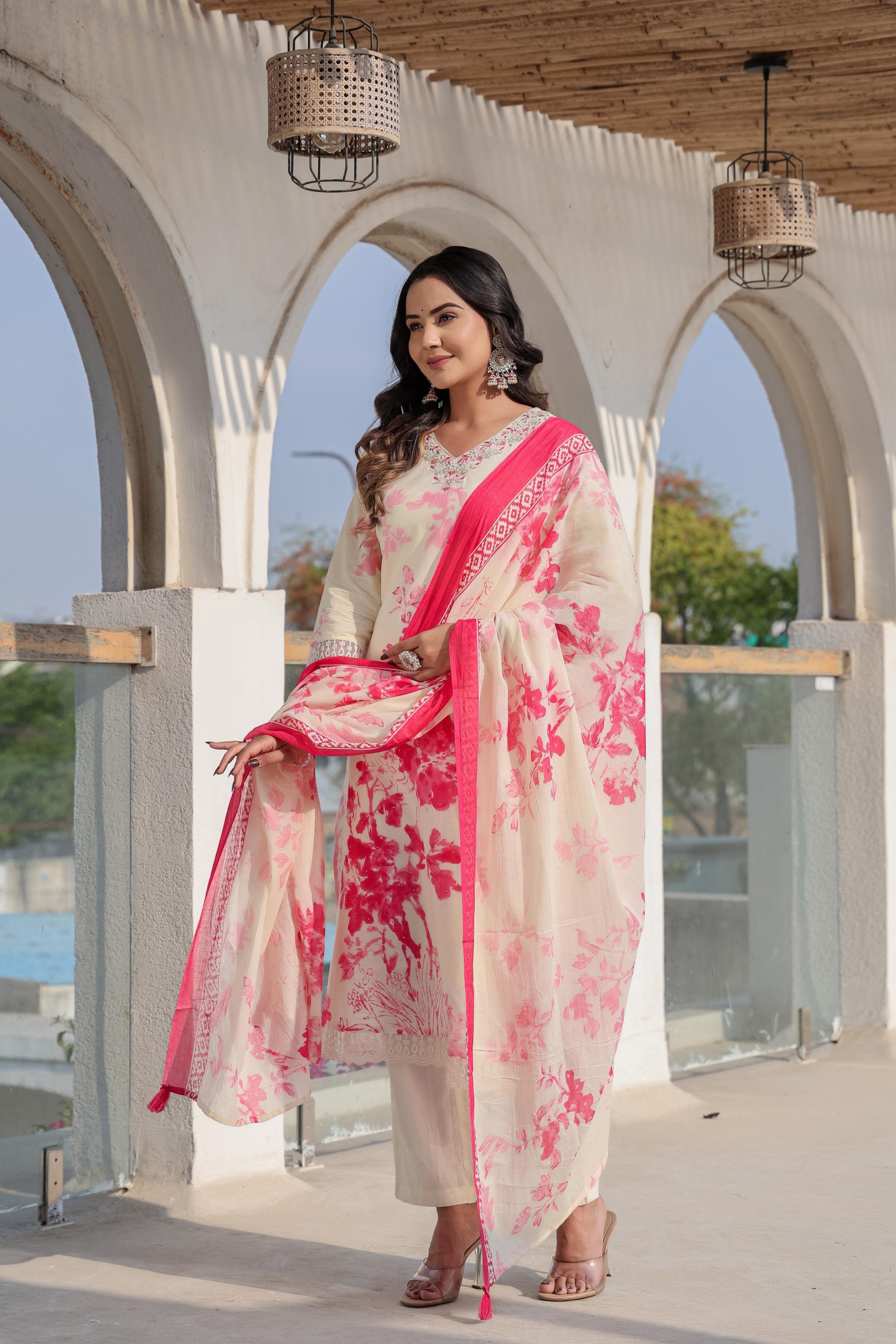 Blush Bloom Kurta Set | Embroidery Work