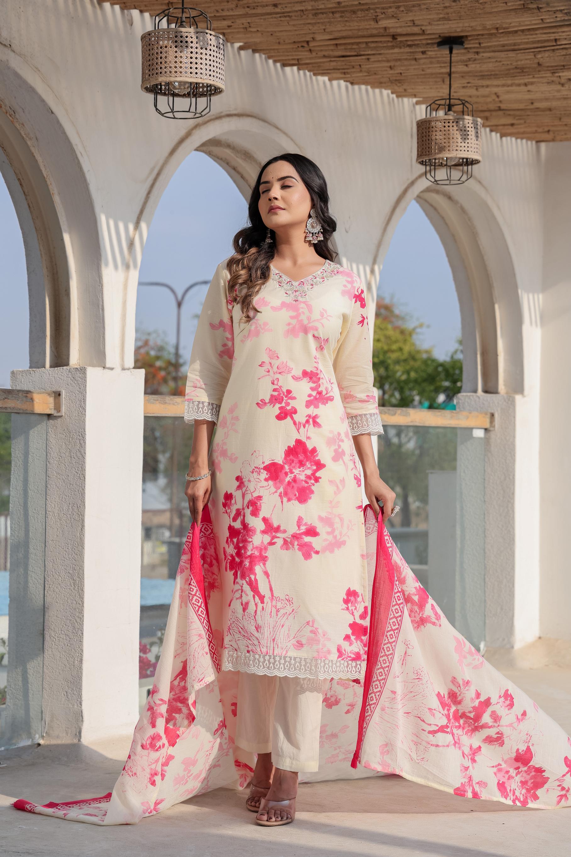 Blush Bloom Kurta Set | Embroidery Work