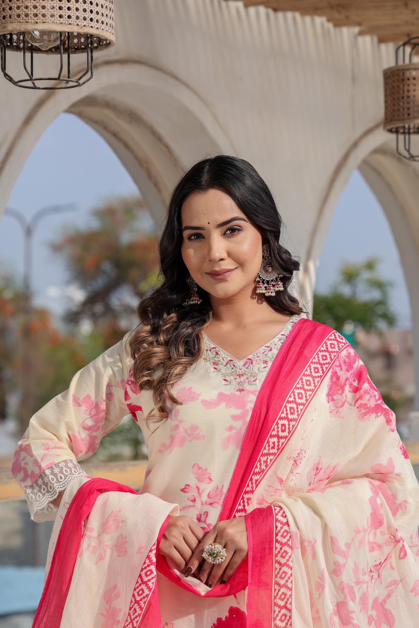 Blush Bloom Kurta Set | Embroidery Work