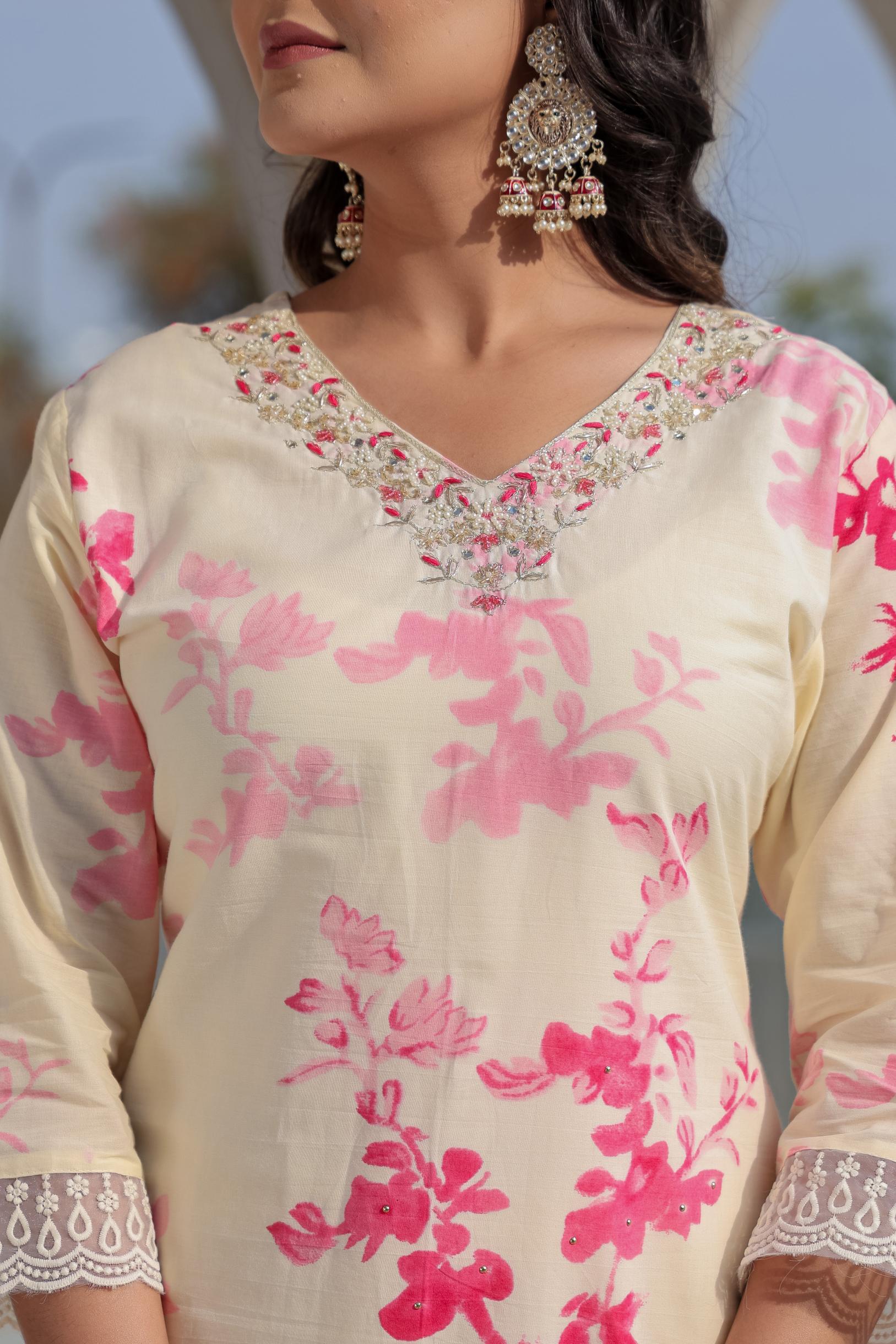 Blush Bloom Kurta Set | Embroidery Work