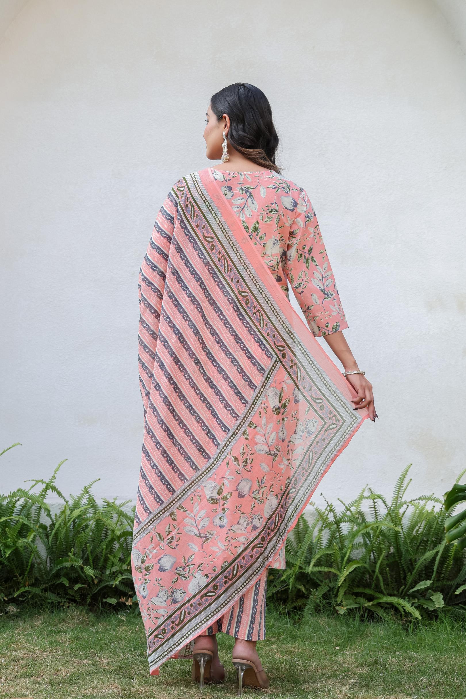 Peach Whisper Floral Kurta Set