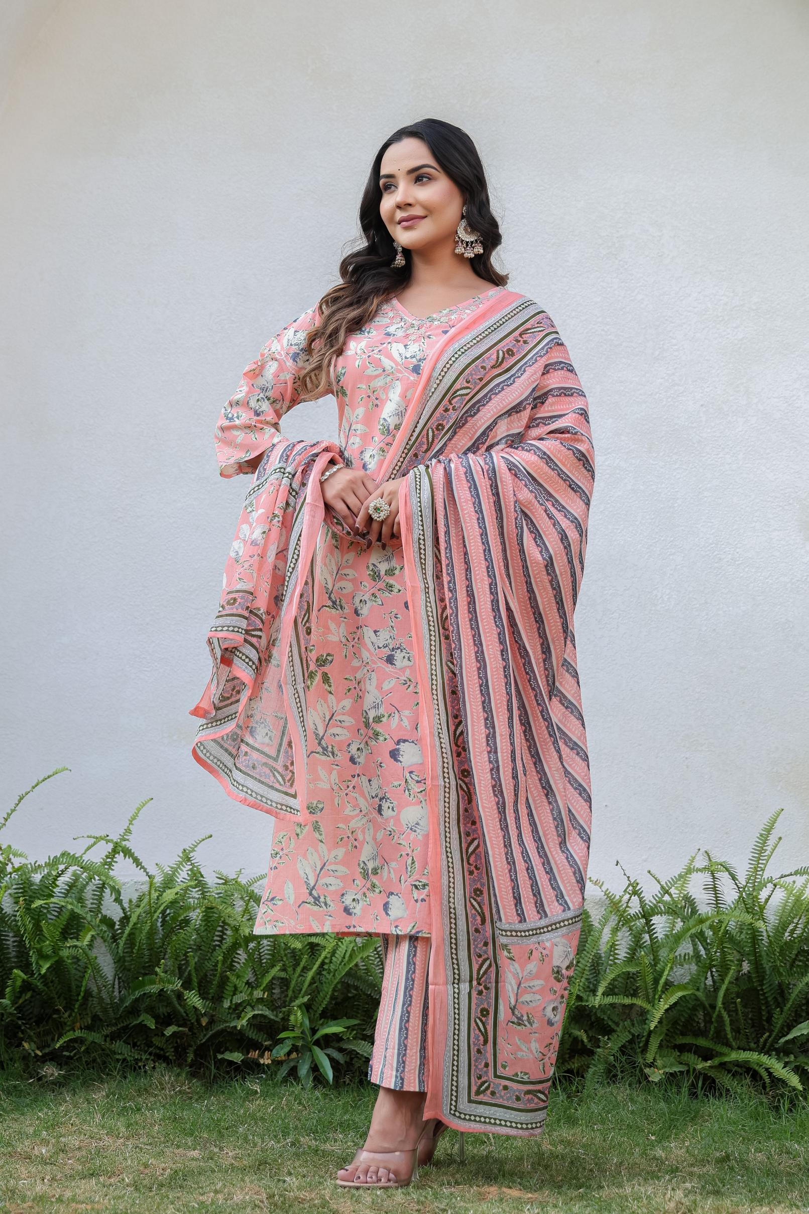 Peach Whisper Floral Kurta Set