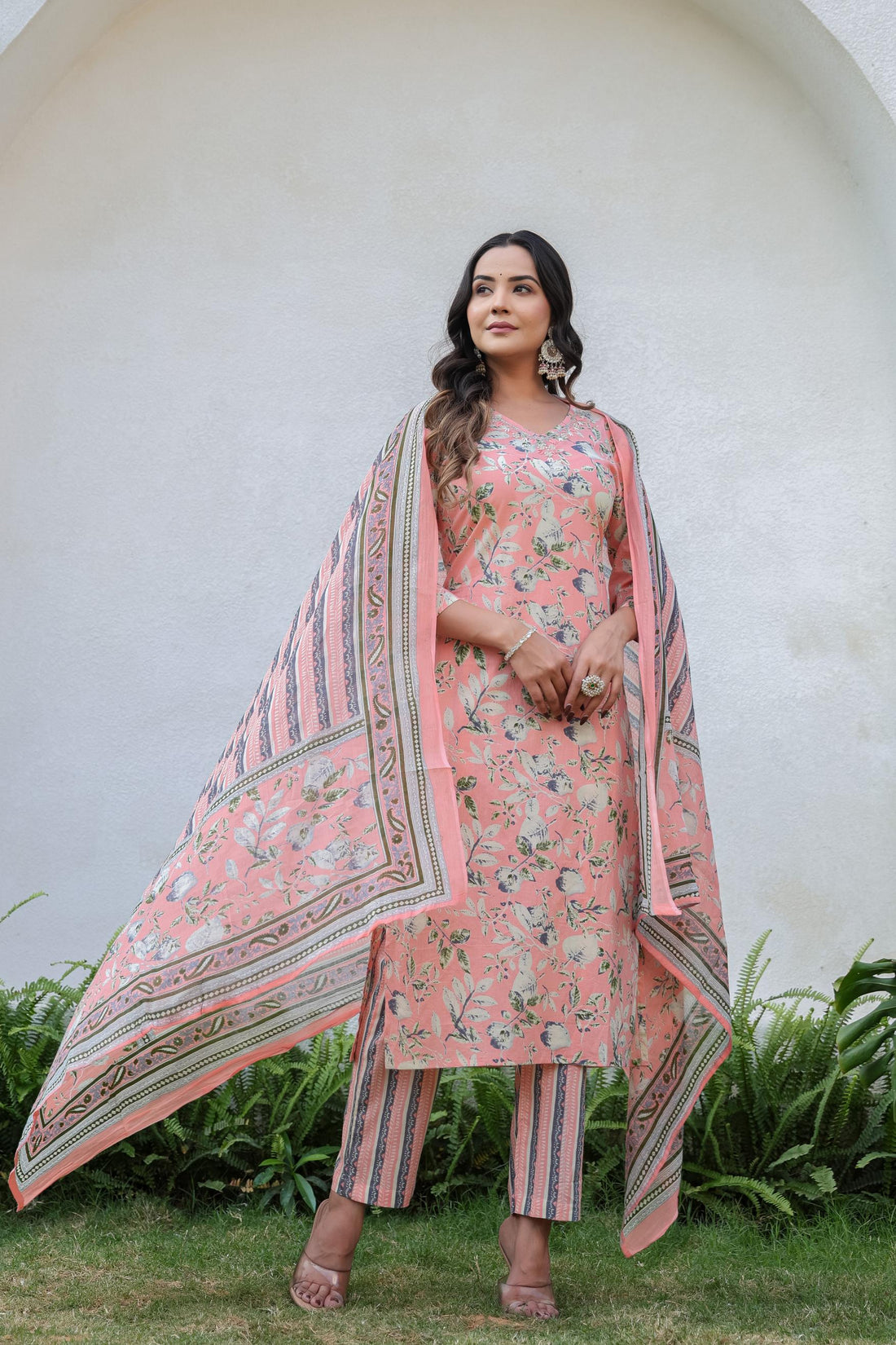 Peach Whisper Floral Kurta Set