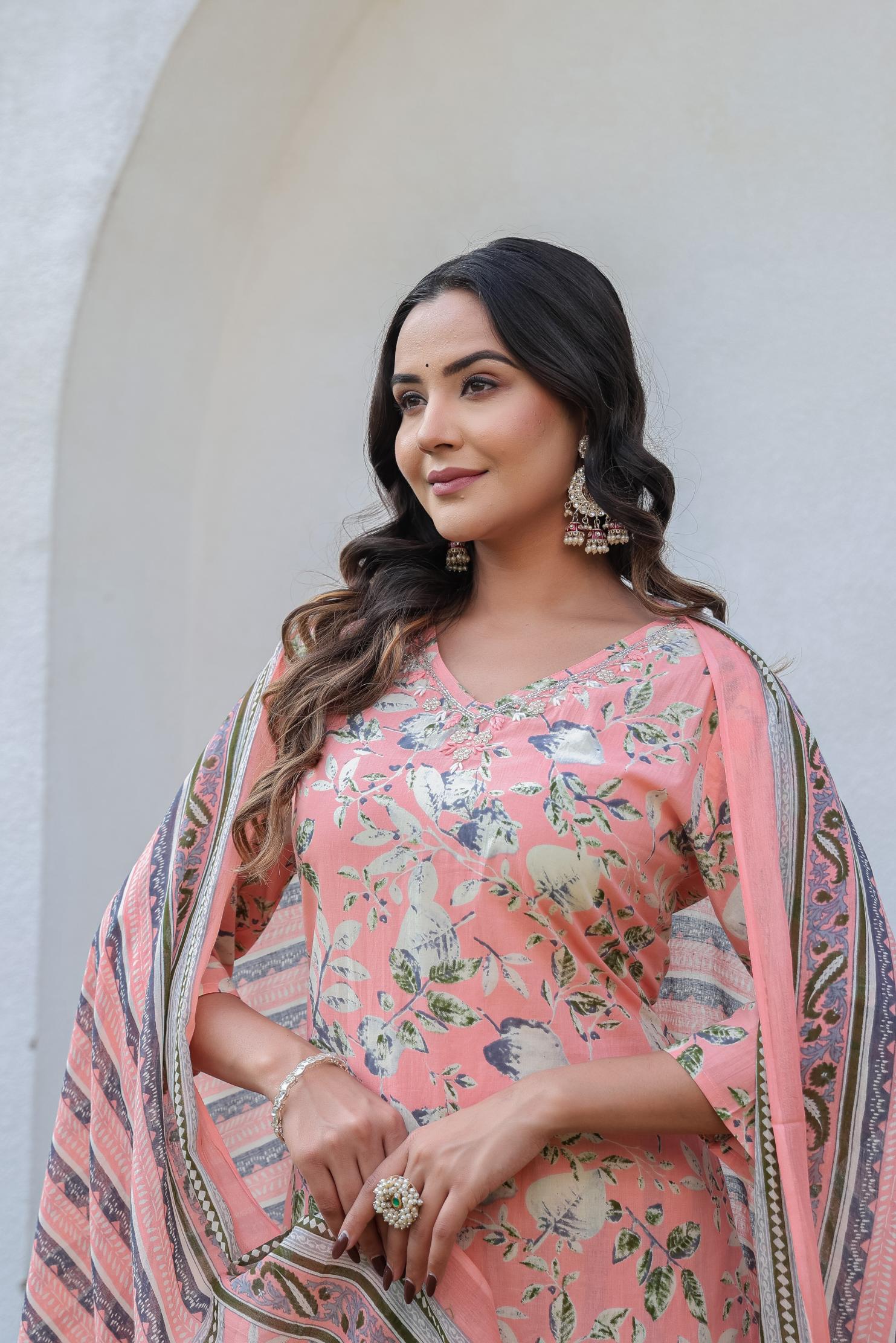 Peach Whisper Floral Kurta Set