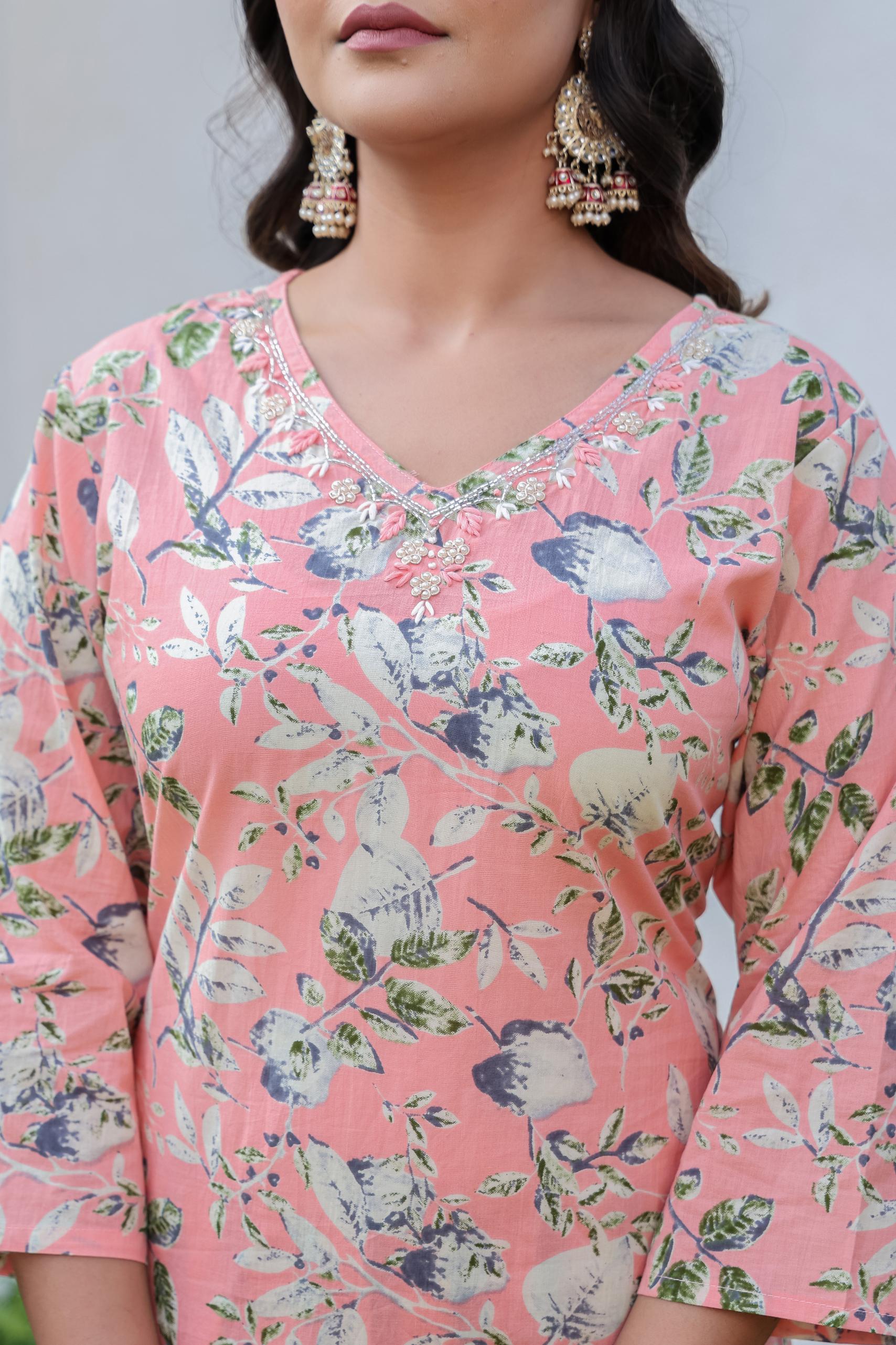 Peach Whisper Floral Kurta Set