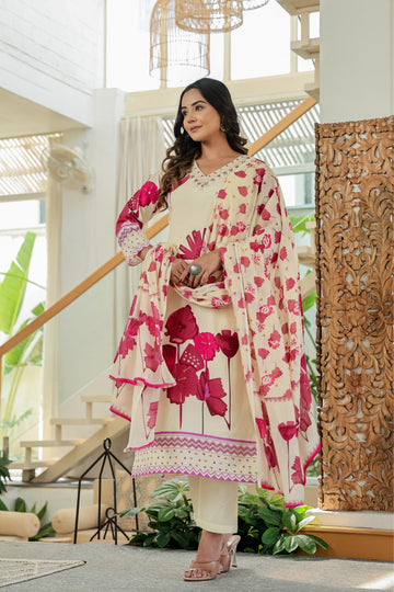 🌸 Ivory Bloom Hand-Embroidered Cotton Suit Set 🌸