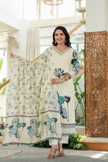 Ivory Bloom Hand-Embroidered Cotton Suit Set