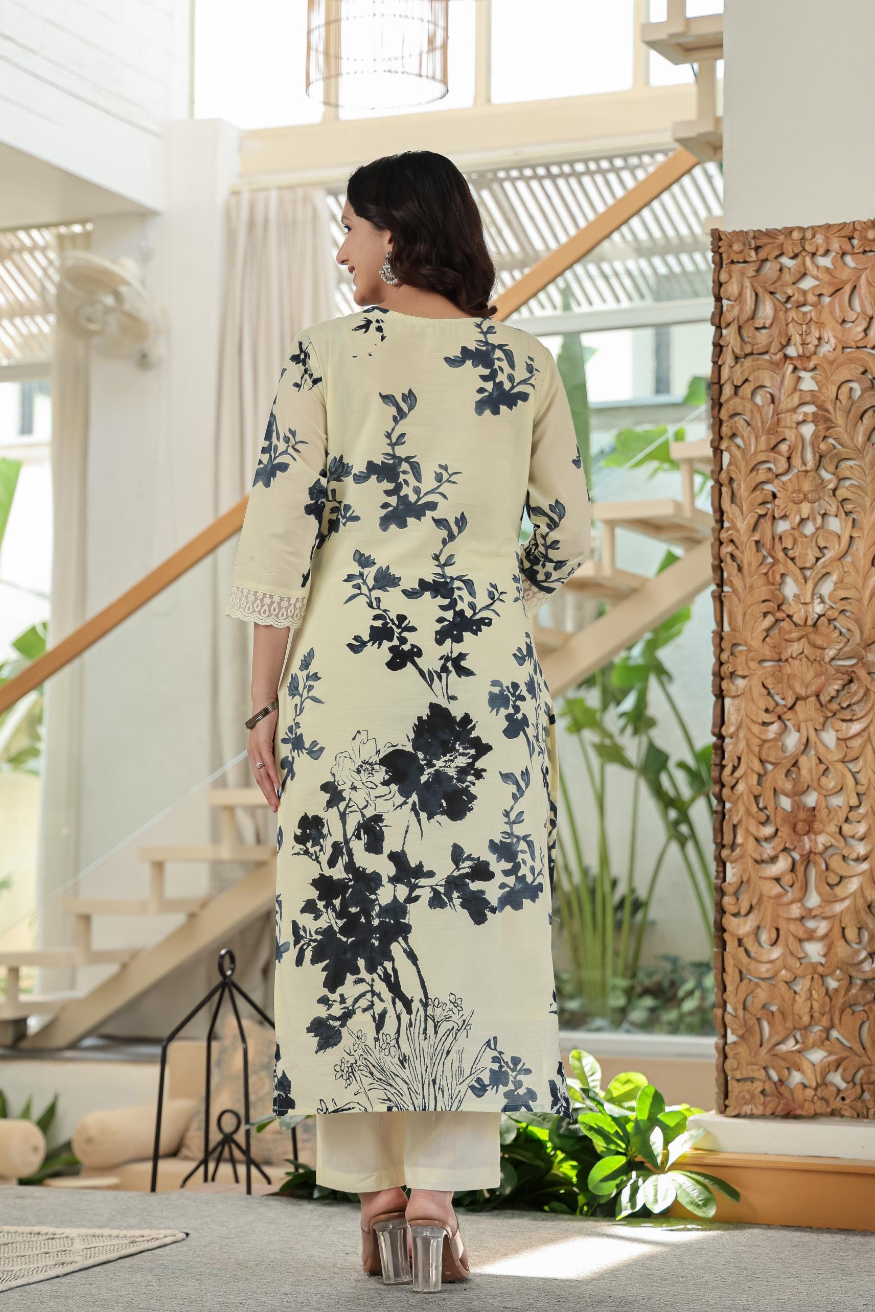 Blush Blue Bloom Pure Cotton Kurta Set