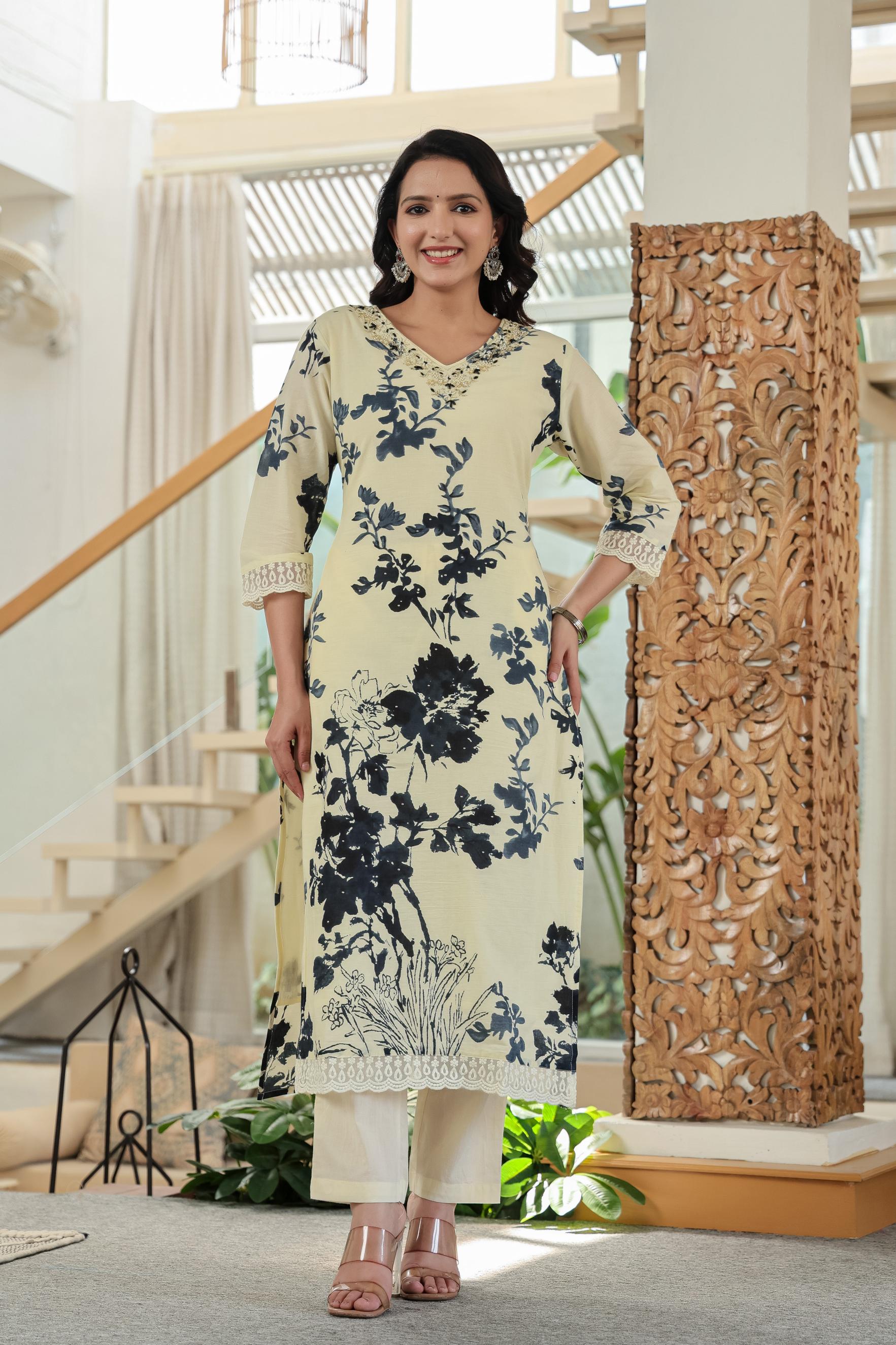 Blush Blue Bloom Pure Cotton Kurta Set