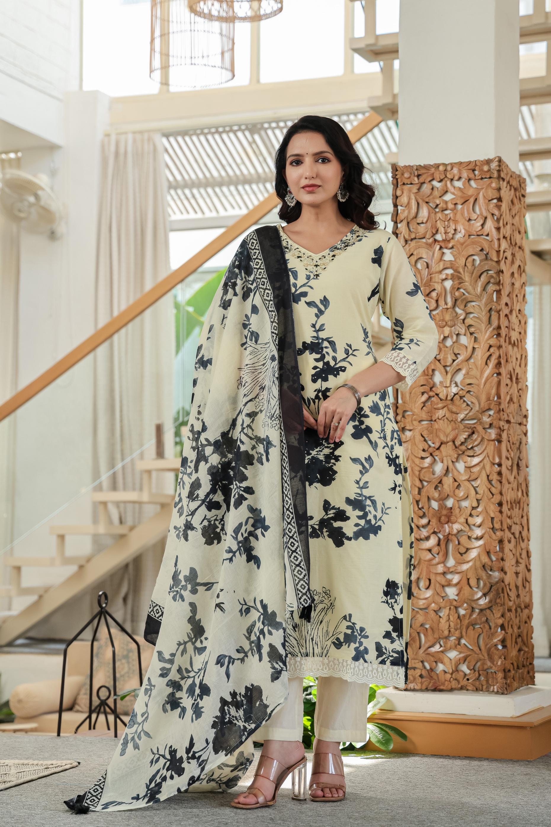 Blush Blue Bloom Pure Cotton Kurta Set