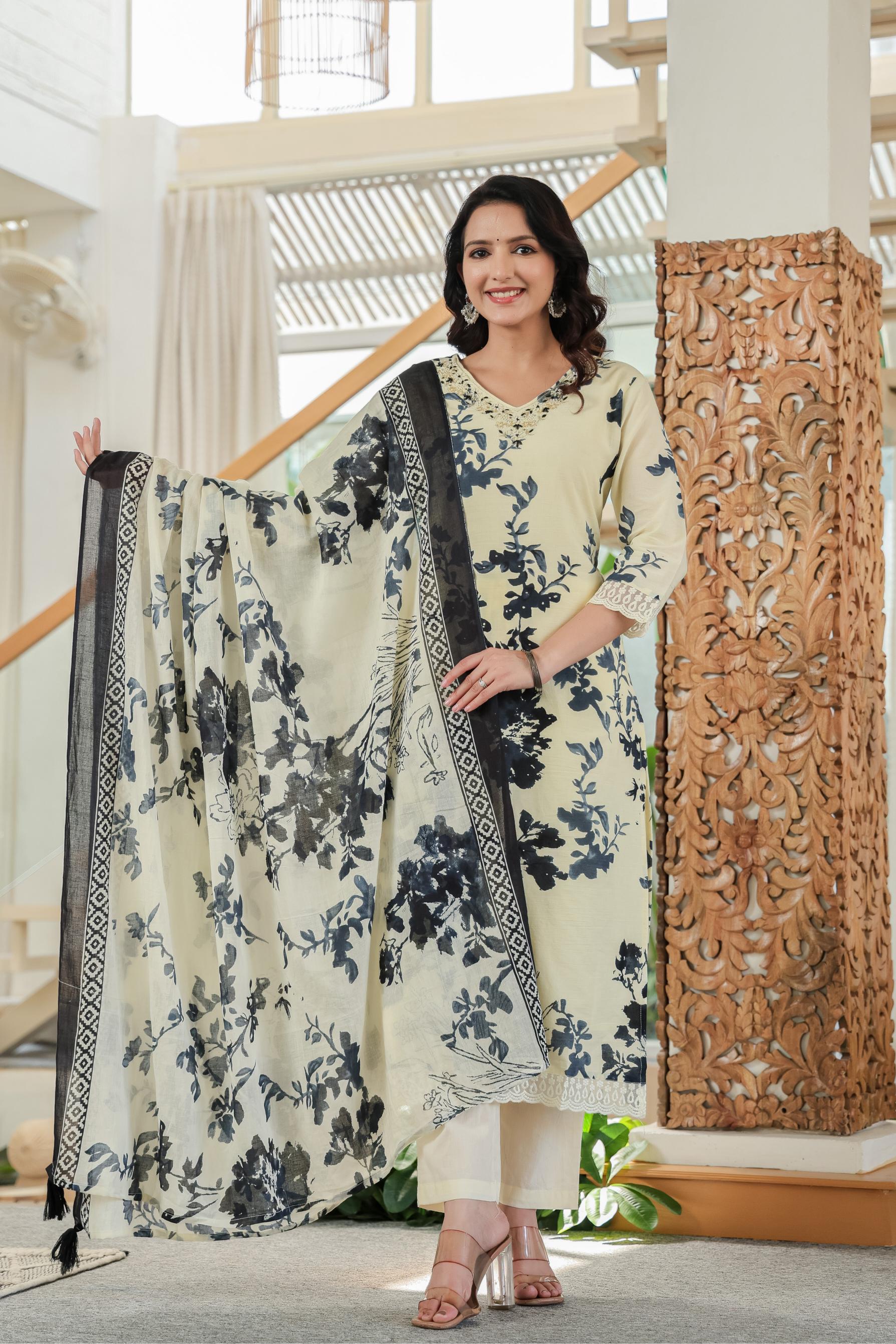 Blush Blue Bloom Pure Cotton Kurta Set