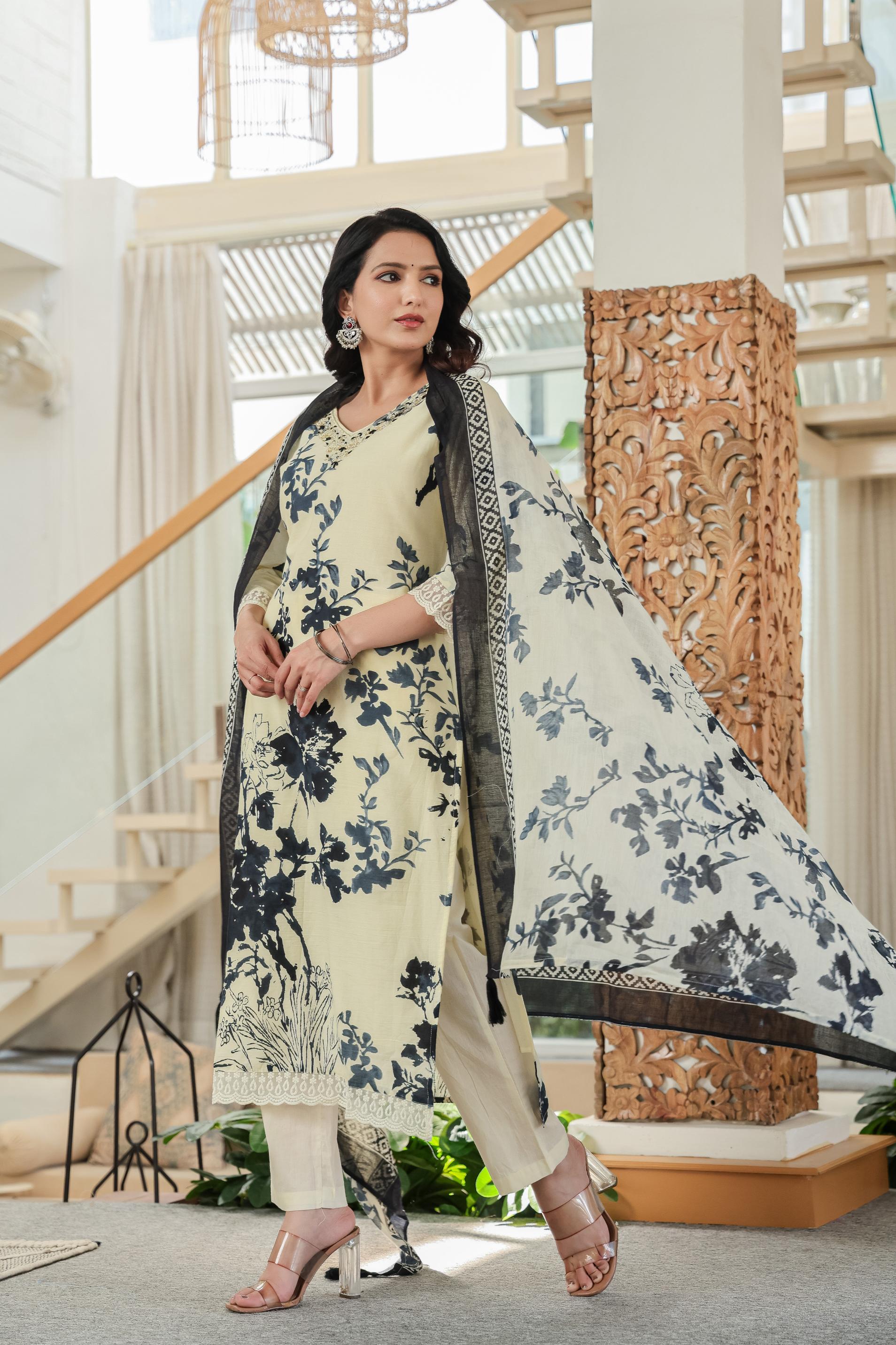 Blush Blue Bloom Pure Cotton Kurta Set