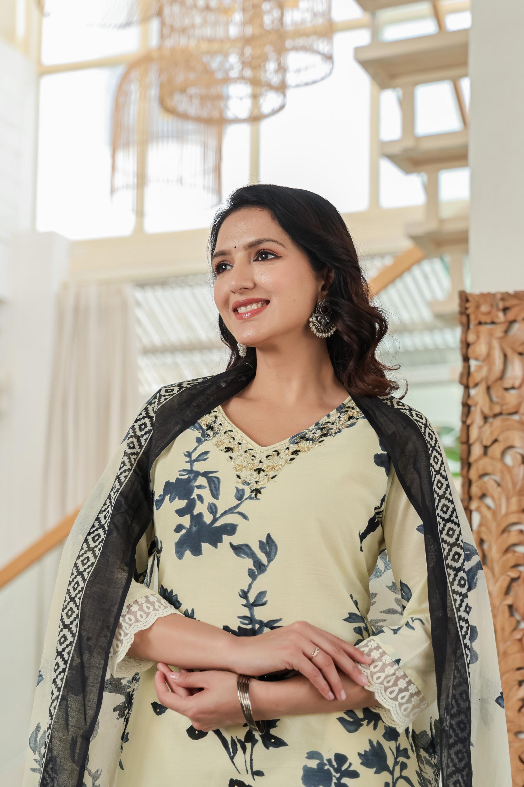 Blush Blue Bloom Pure Cotton Kurta Set