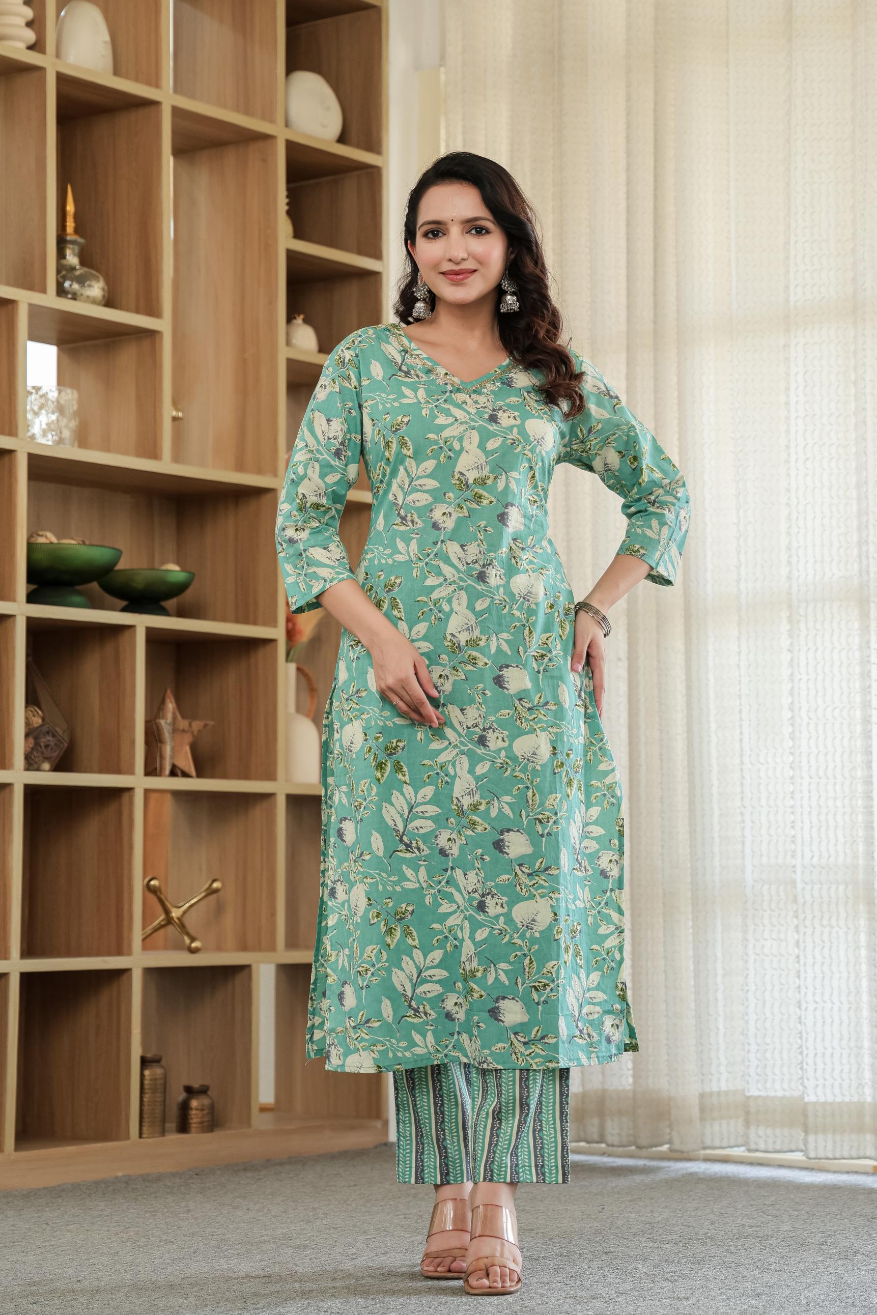 Green  Whisper Floral Kurta Set