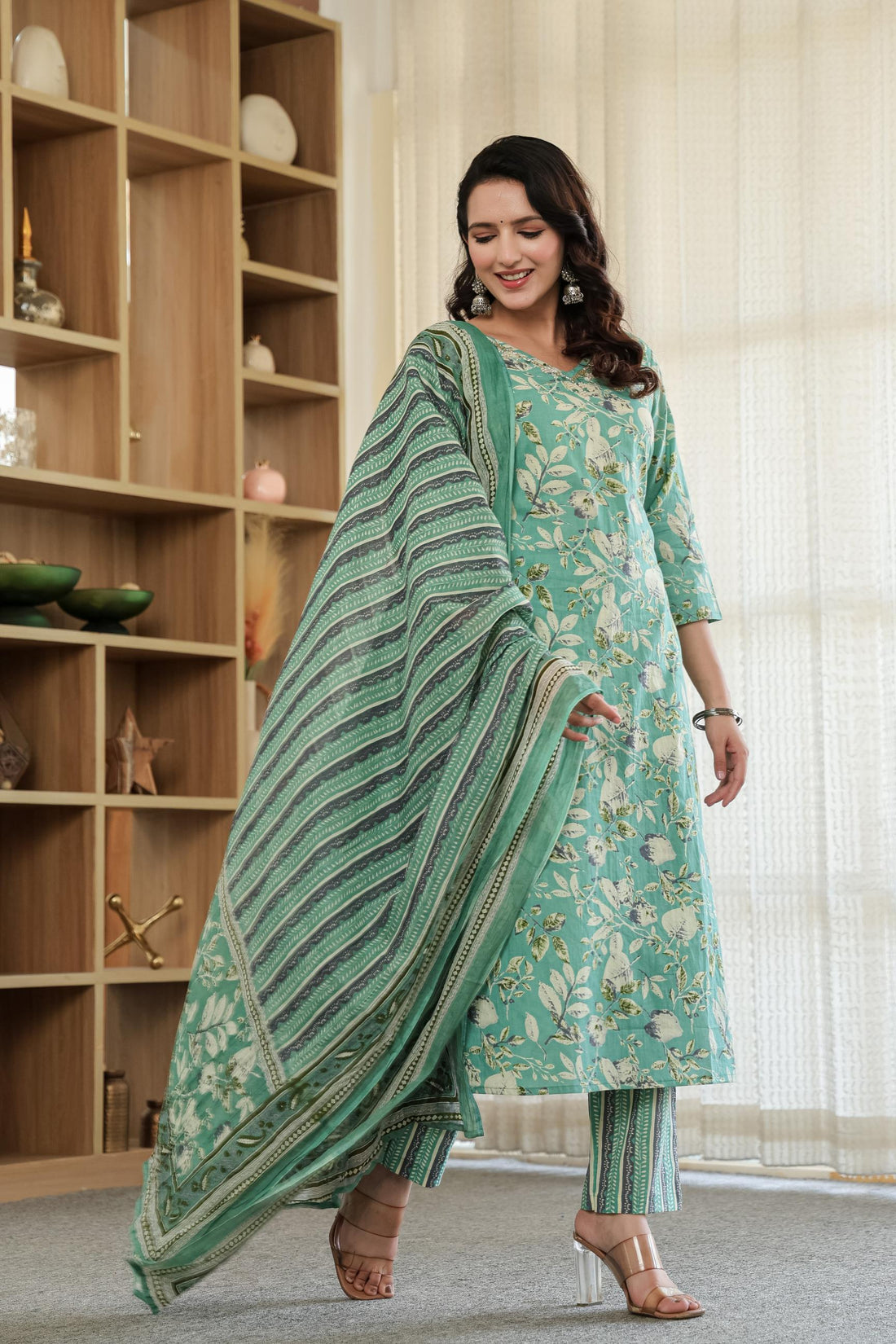 Green  Whisper Floral Kurta Set
