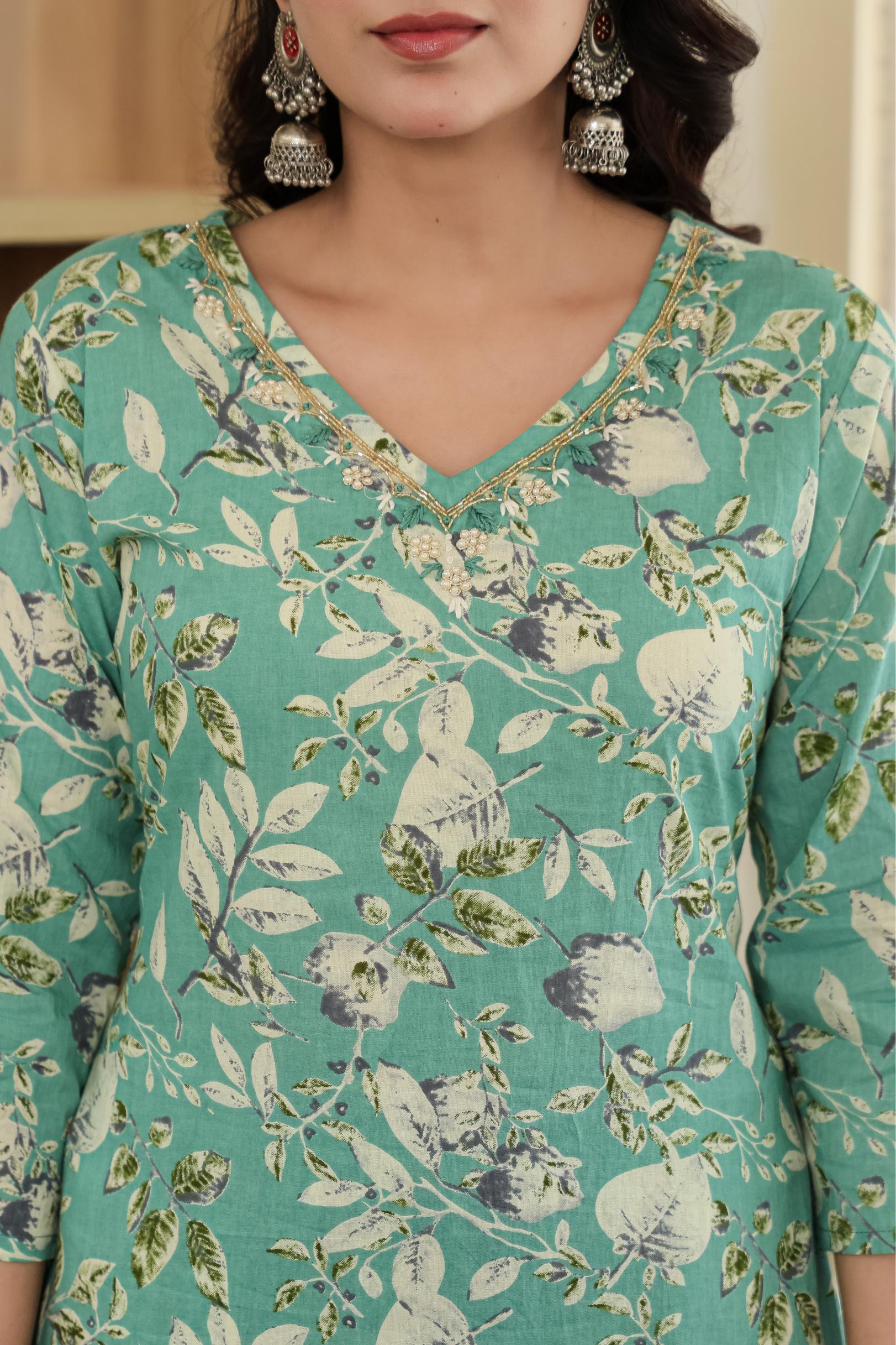 Green  Whisper Floral Kurta Set