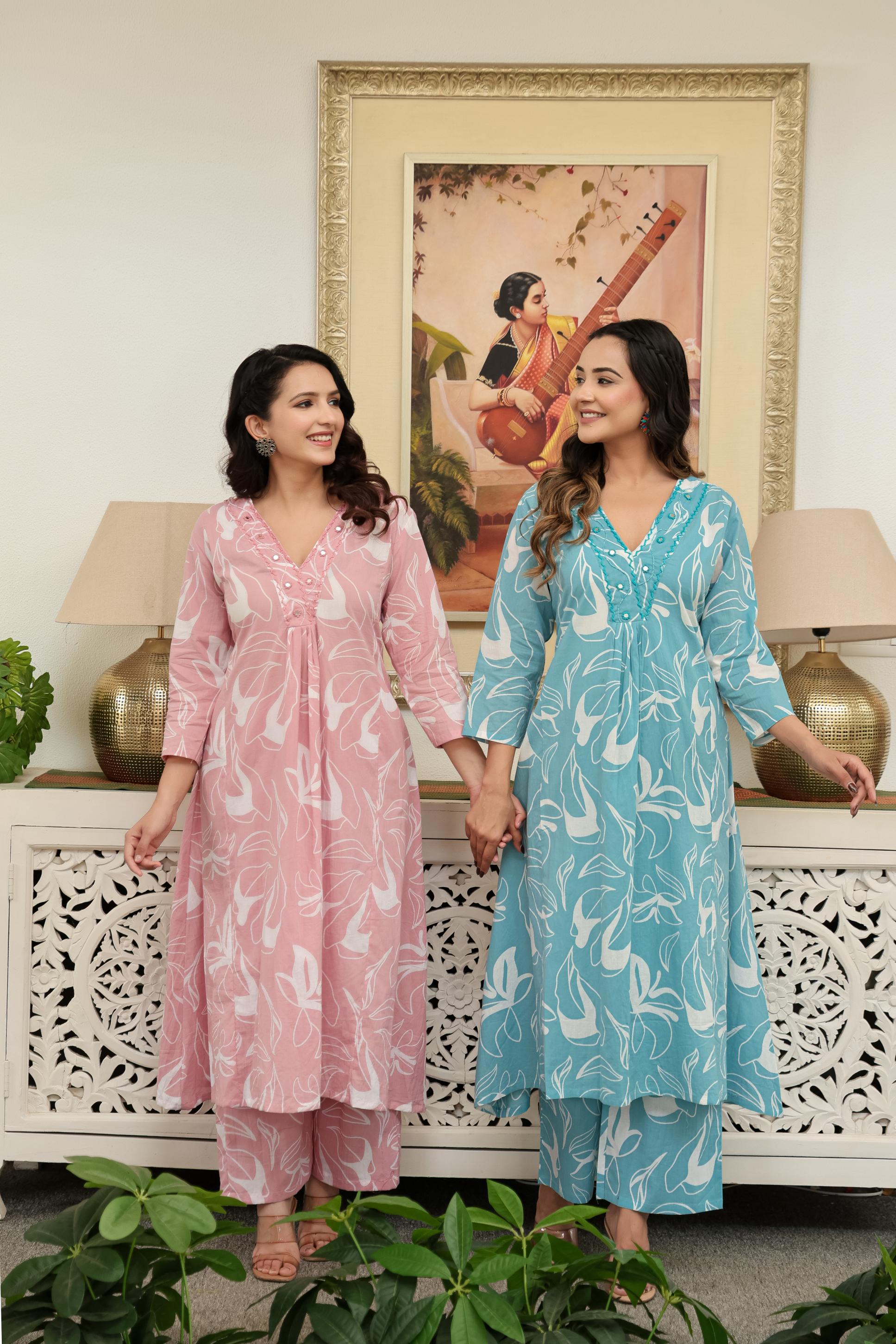 Pink Whisper Cotton Flared Co-Ord Set