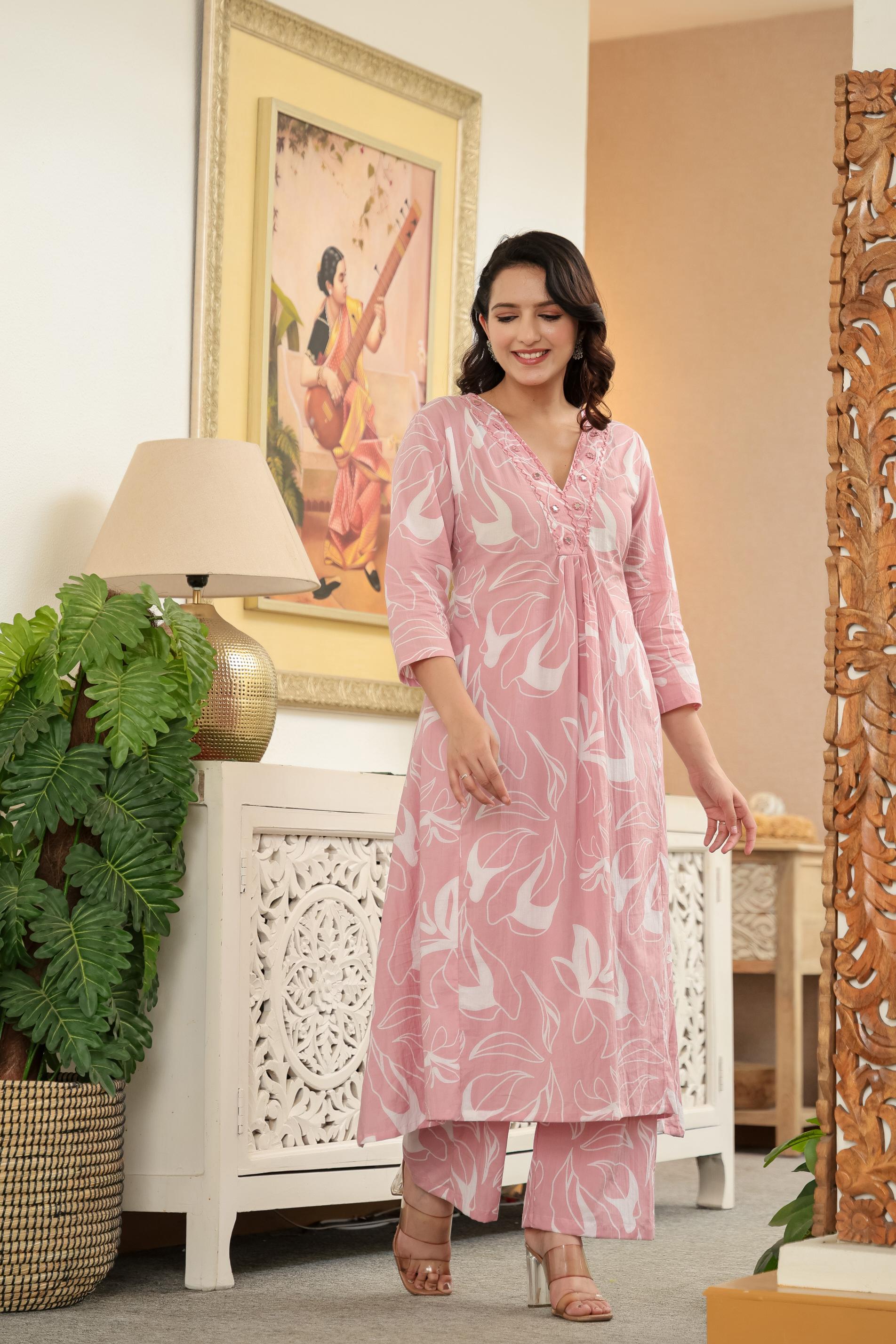 Pink Whisper Cotton Flared Co-Ord Set