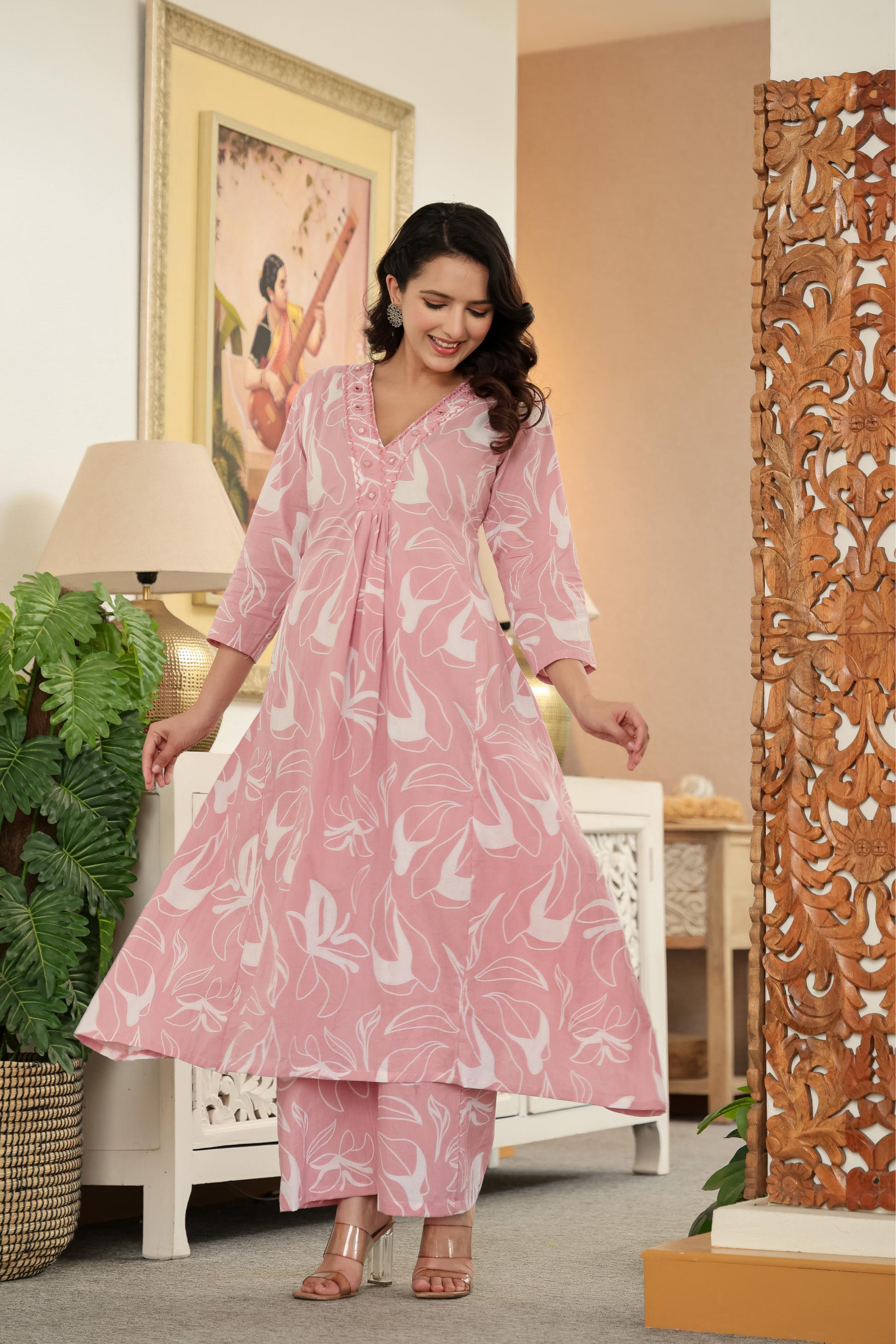 Pink Whisper Cotton Flared Co-Ord Set