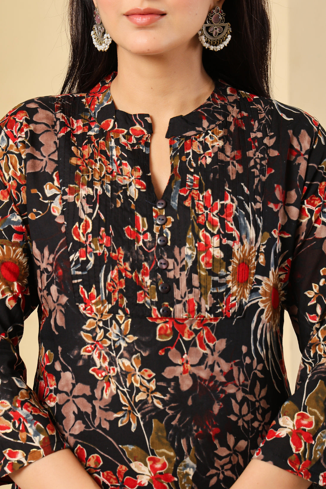 Black Floral Printed Short Kurti for Women
