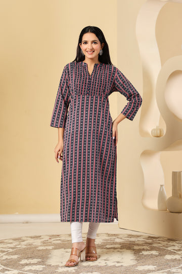Black & Pink Striped Cotton Kurti